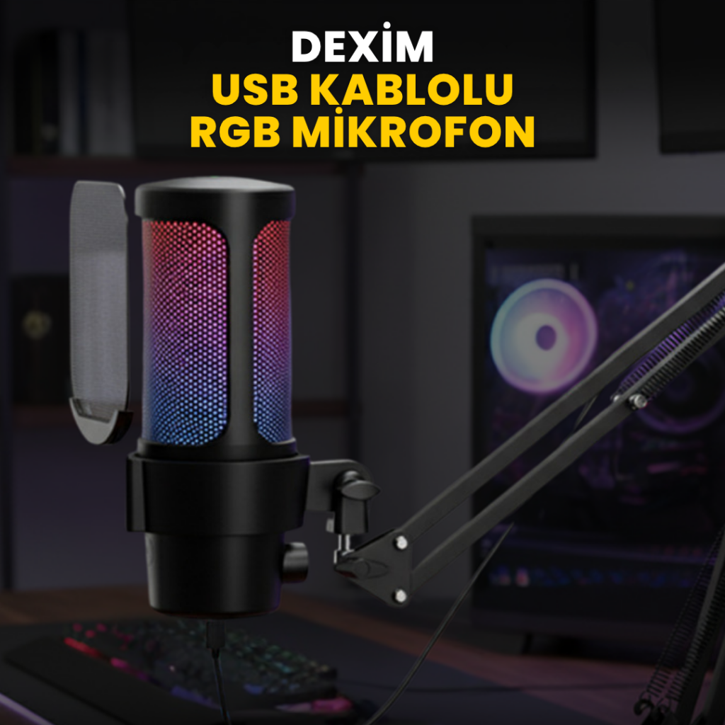 Dexim USB RGB Mikrofon SM8 - Yayın ve Oyun Mikrofonu