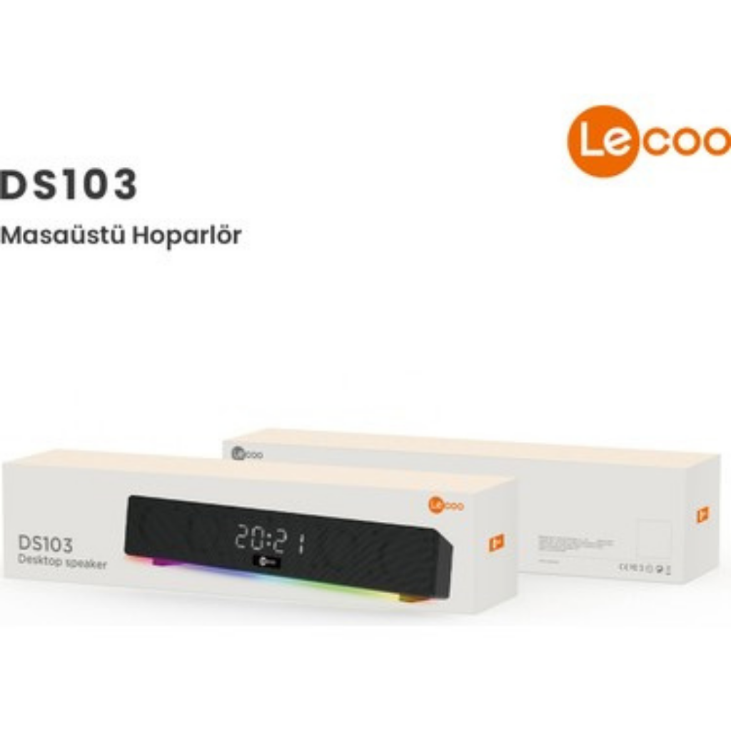 Lecoo DS103 Kablosuz Bluetooth 10W RGB Saat/Alarm Stereo Soundbar Hoparlör Siyah